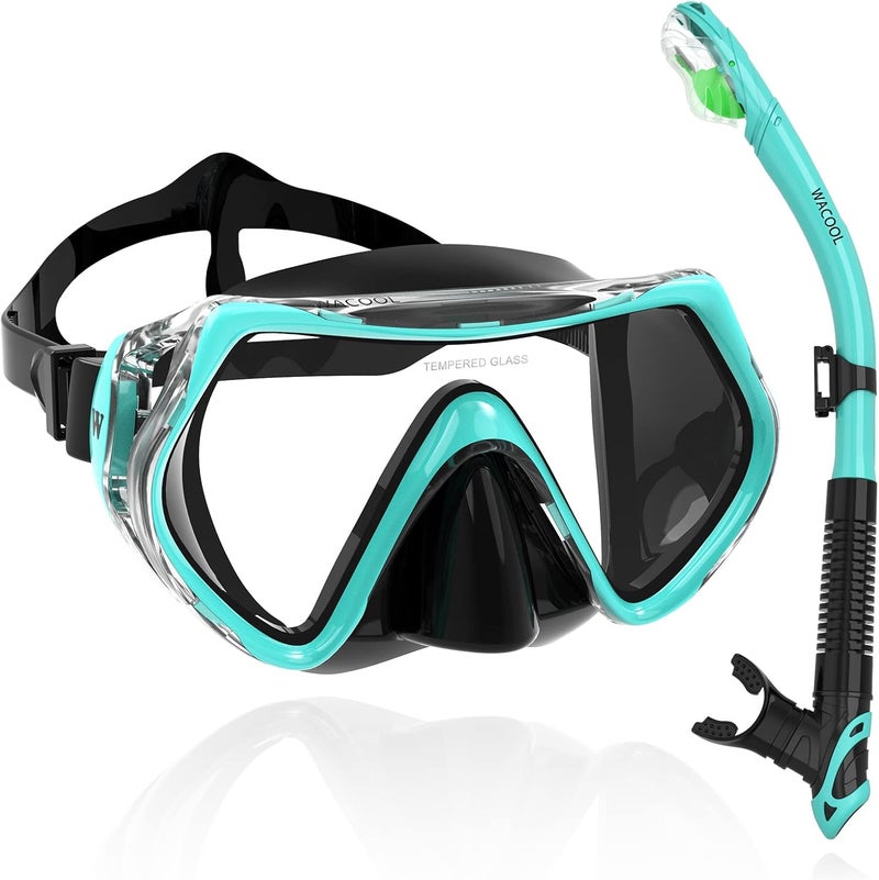 WACOOL Professional Snorkeling Snorkel Diving Scuba Package Set with Anti-Fog Coated Glass Purge Valve and Anti-Splash Silicon Mouth Piece for Men Women (Adults,Malachite Green) - Image 1